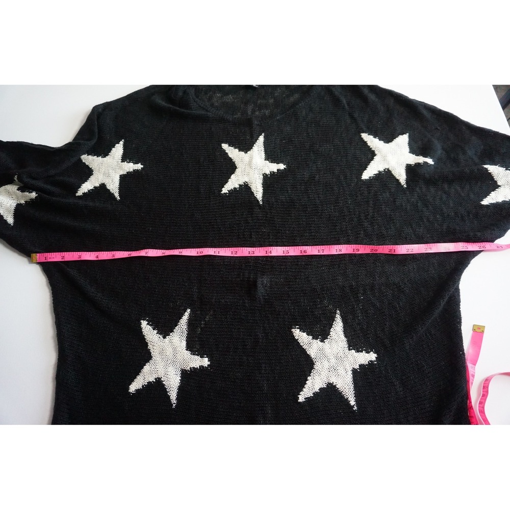 GIGIO USA Black White Star Print Open Knit Oversized Sweater TC1400 Medium - Picture 6 of 14
